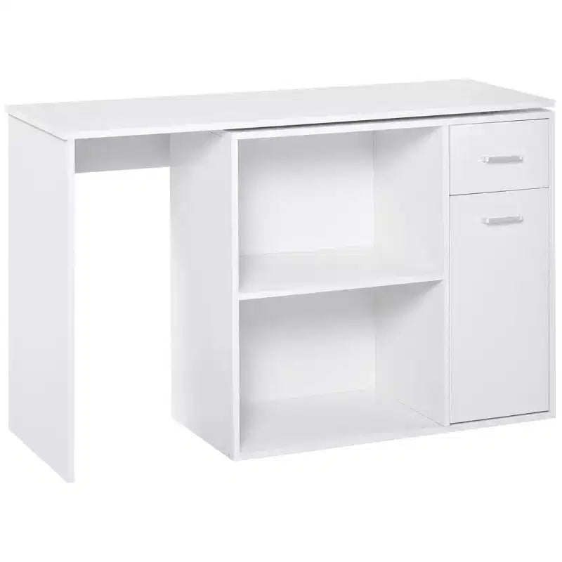 HOMCOM L Shaped Corner Computer Desk Workstation with Rotating Storage Shelves and Drawer for Home & Office