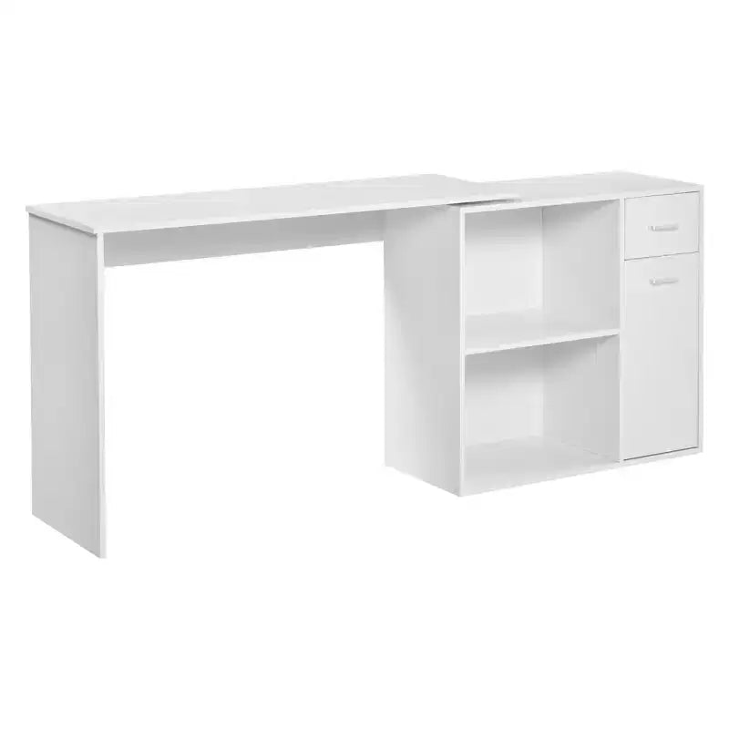 HOMCOM L Shaped Corner Computer Desk Workstation with Rotating Storage Shelves and Drawer for Home & Office
