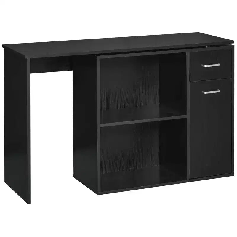 HOMCOM L Shaped Corner Computer Desk Workstation with Rotating Storage Shelves and Drawer for Home & Office