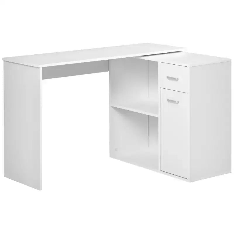 HOMCOM L Shaped Corner Computer Desk Workstation with Rotating Storage Shelves and Drawer for Home & Office
