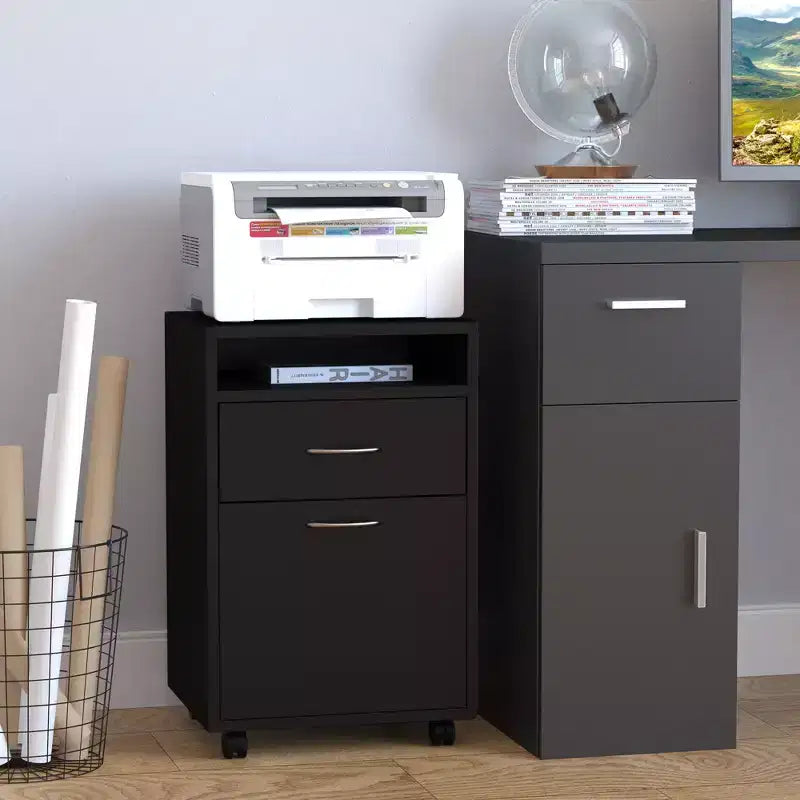 HOMCOM Mobile Storage Cabinet Organizer with Drawer and Cabinet, Printer Stand with Castors