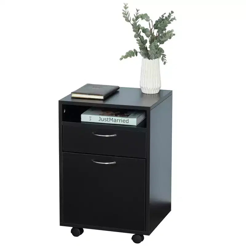 HOMCOM Mobile Storage Cabinet Organizer with Drawer and Cabinet, Printer Stand with Castors