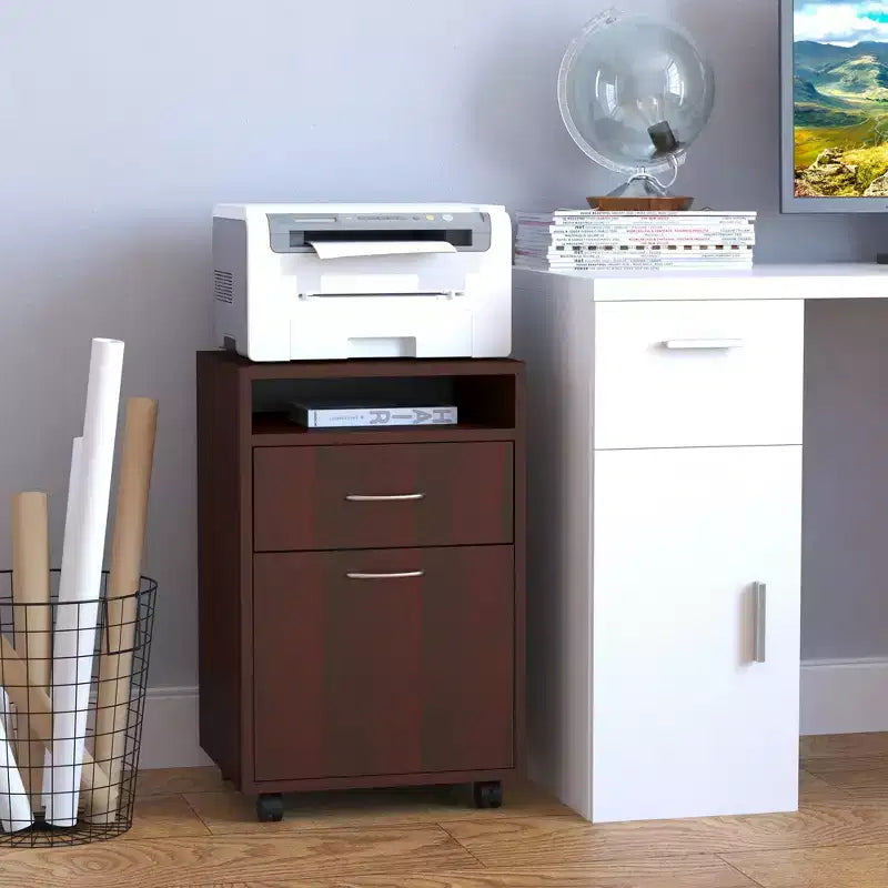 HOMCOM Mobile Storage Cabinet Organizer with Drawer and Cabinet, Printer Stand with Castors