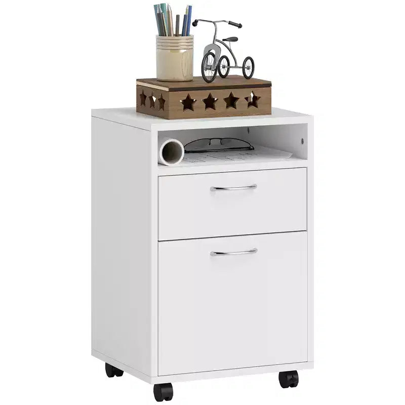 HOMCOM Mobile Storage Cabinet Organizer with Drawer and Cabinet, Printer Stand with Castors