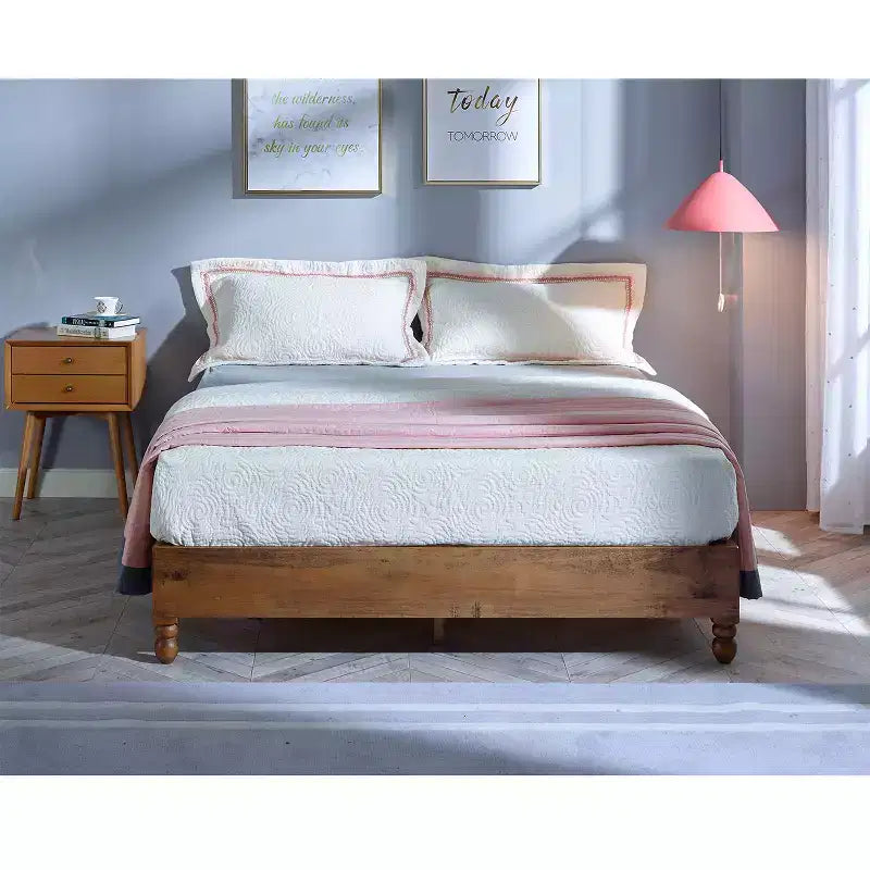 MUSEHOMEINC 12 Inch Solid Pine Wood Platform Bed Frame with Wooden Slats, Queen
