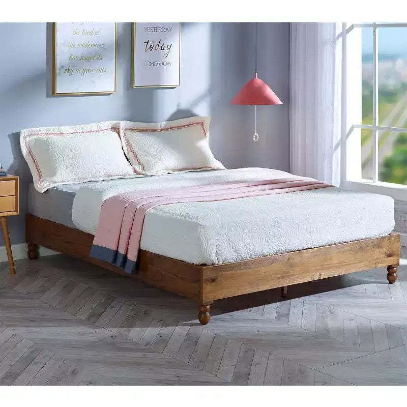 MUSEHOMEINC 12 Inch Solid Pine Wood Platform Bed Frame with Wooden Slats, Queen