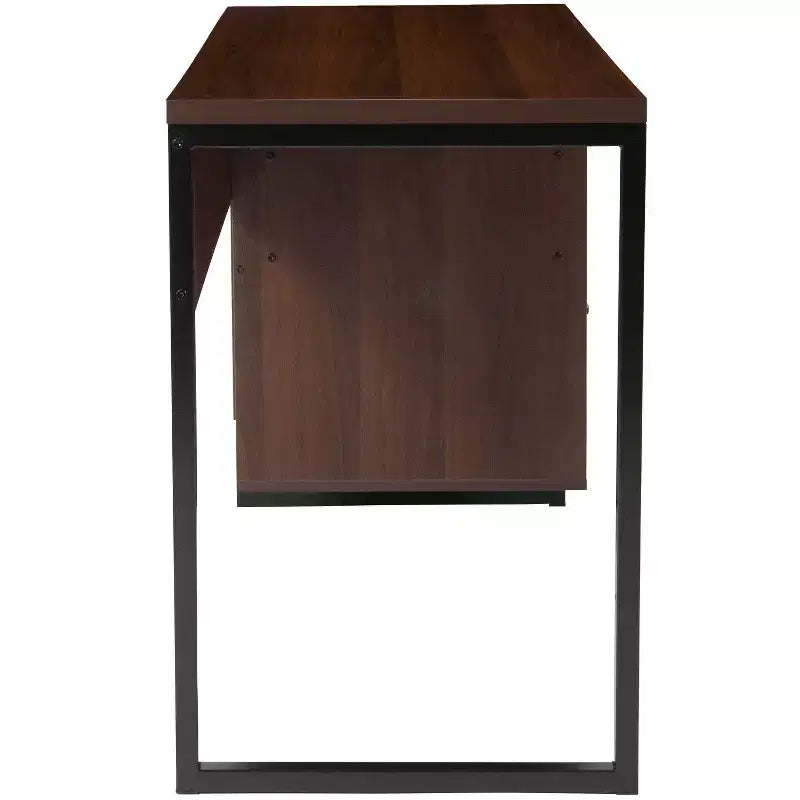 Merrick Lane Rustic Computer Desk with Shelving and Storage Drawer Metal Frame Pedestal Base Home Office Desk