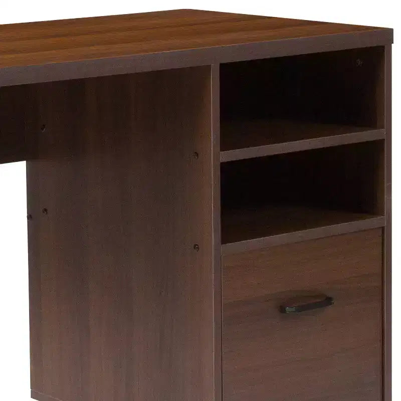 Merrick Lane Rustic Computer Desk with Shelving and Storage Drawer Metal Frame Pedestal Base Home Office Desk