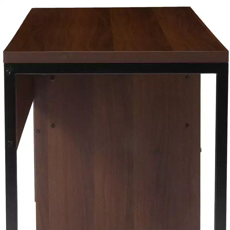 Merrick Lane Rustic Computer Desk with Shelving and Storage Drawer Metal Frame Pedestal Base Home Office Desk