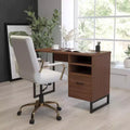 Merrick Lane Rustic Computer Desk with Shelving and Storage Drawer Metal Frame Pedestal Base Home Office Desk