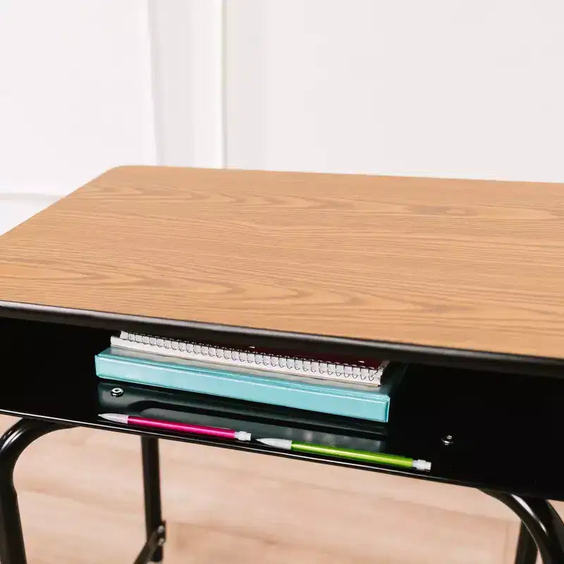 ECR4Kids Open Front Desk with Metal Storage Book Box, Adjustable, Classroom Furniture