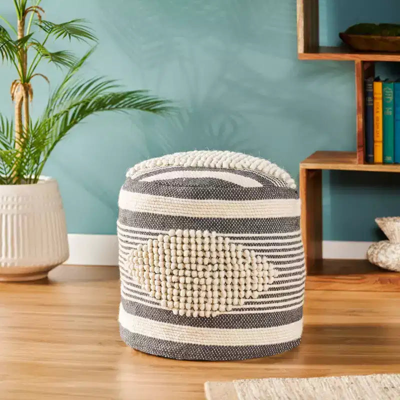 Lucknow Boho Handcrafted Fabric Cylinder Pouf - Christopher Knight Home