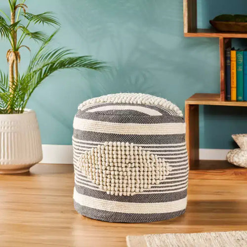 Lucknow Boho Handcrafted Fabric Cylinder Pouf - Christopher Knight Home
