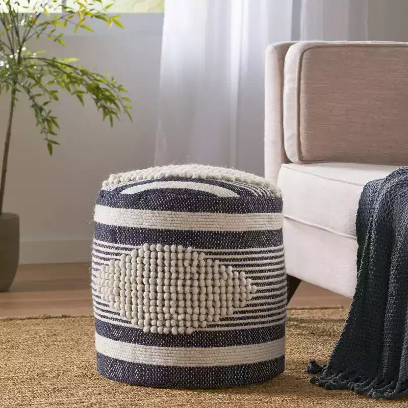 Lucknow Boho Handcrafted Fabric Cylinder Pouf - Christopher Knight Home