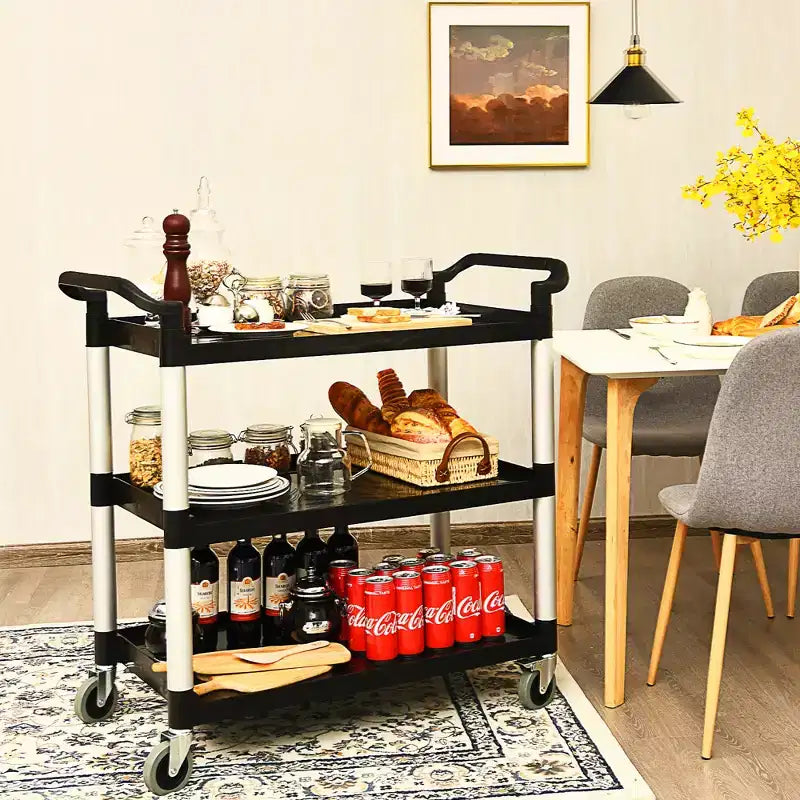 Costway 3-Shelf Utility Service Cart Aluminum Frame 490lbs Capacity w/ Casters