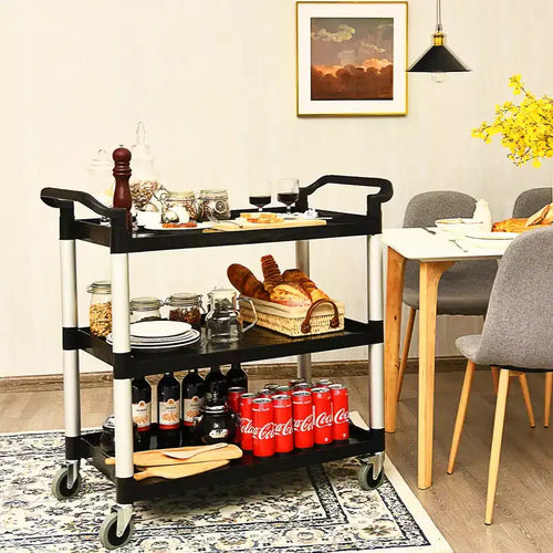 Costway 3-Shelf Utility Service Cart Aluminum Frame 490lbs Capacity w/ Casters