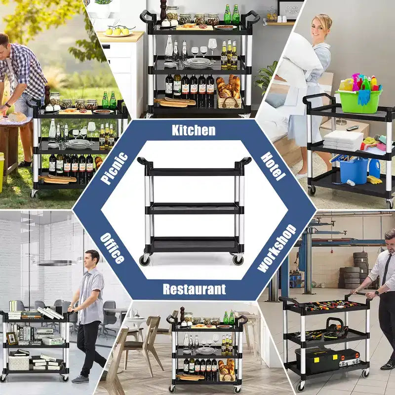 Costway 3-Shelf Utility Service Cart Aluminum Frame 490lbs Capacity w/ Casters