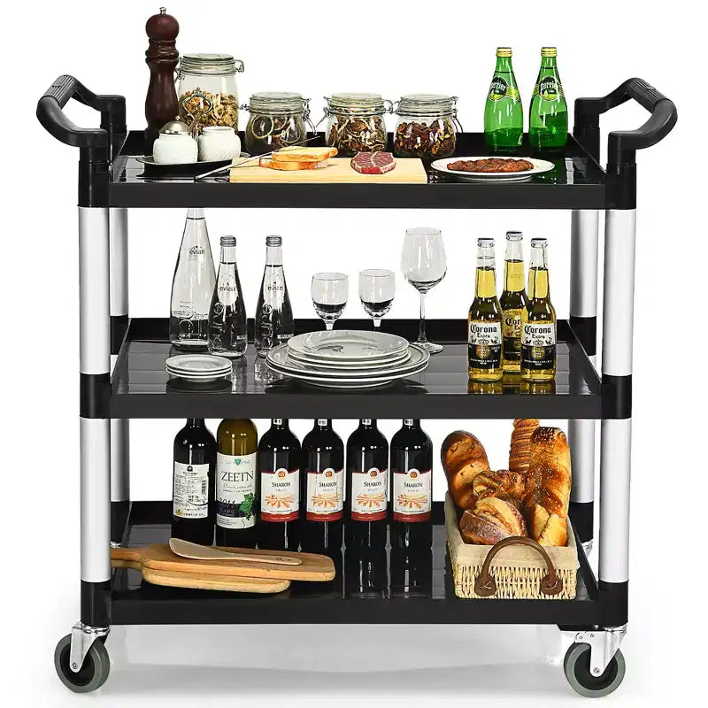 Costway 3-Shelf Utility Service Cart Aluminum Frame 490lbs Capacity w/ Casters