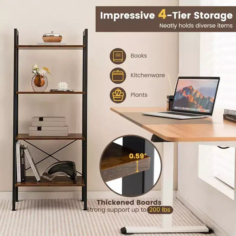 Costway 4-Tier Bookshelf Industrial Display Storage Shelf Plant Flower Stand Metal Frame