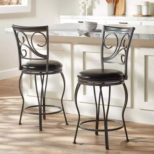 55 Downing Street Brown Swivel Bar Stools 24 7/8 High Set of 2 Traditional with Backrest Footrest Kitchen Counter Height Island