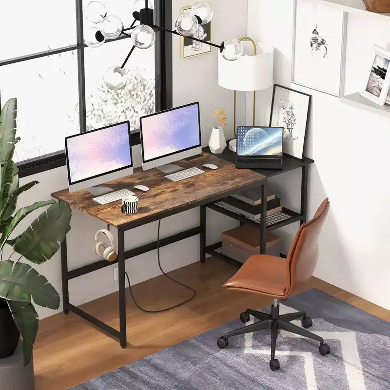 Costway 59'' Home Office Computer Desk Study Laptop Table Detachable Shelf Rustic