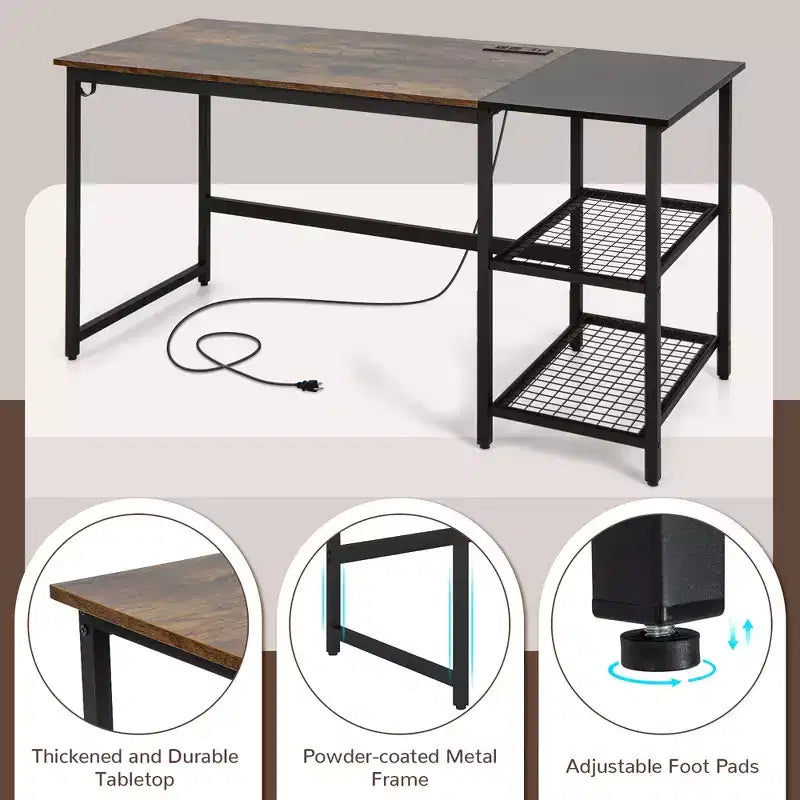 Costway 59'' Home Office Computer Desk Study Laptop Table Detachable Shelf Rustic