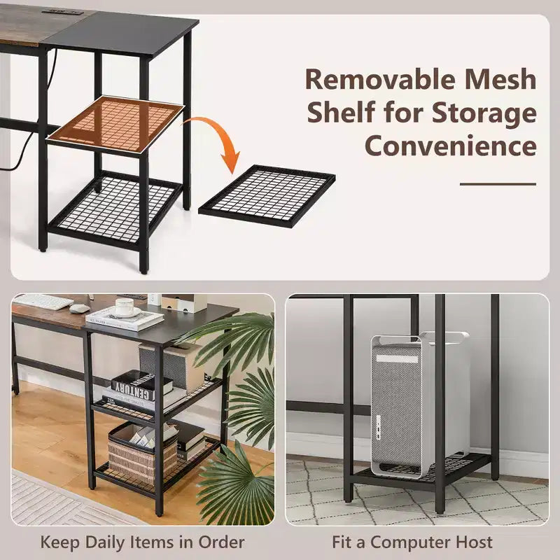 Costway 59'' Home Office Computer Desk Study Laptop Table Detachable Shelf Rustic