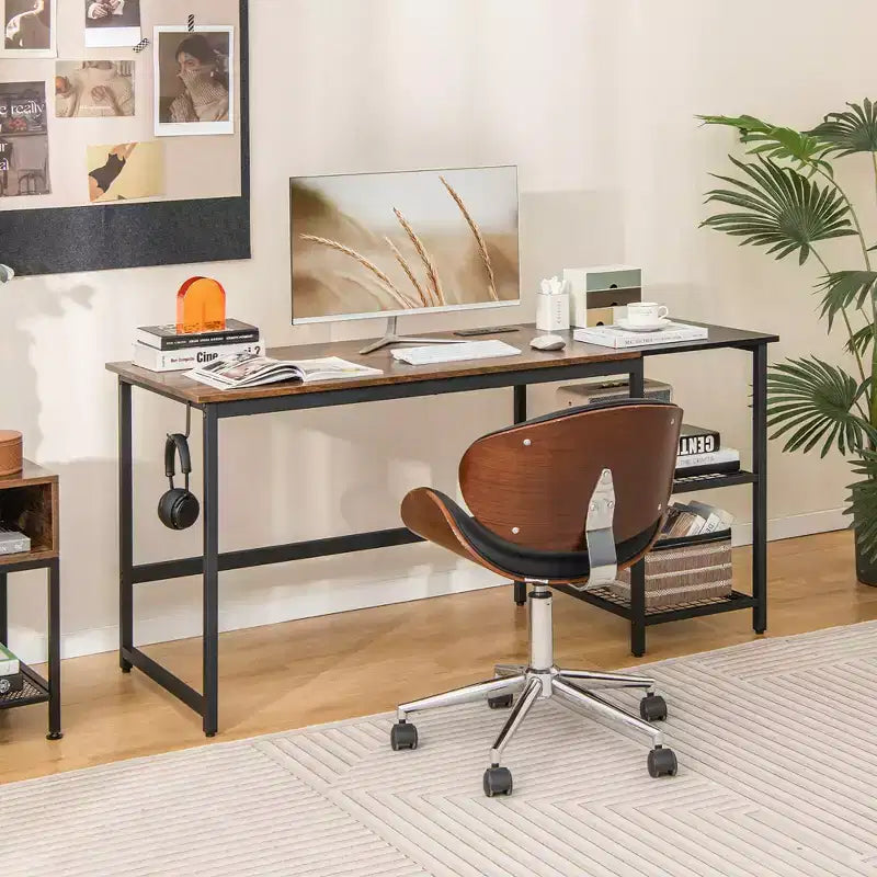 Costway 59'' Home Office Computer Desk Study Laptop Table Detachable Shelf Rustic