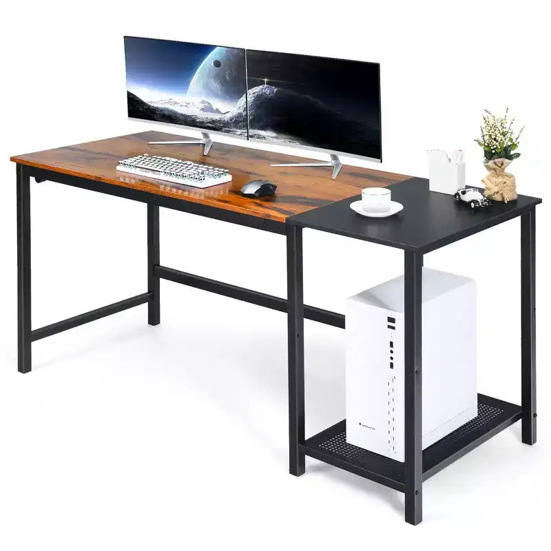 Costway 59'' Home Office Computer Desk Study Laptop Table Detachable Shelf Rustic
