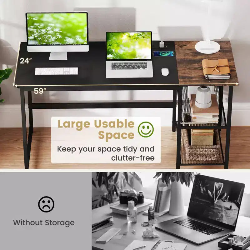 Costway 59'' Home Office Computer Desk Study Laptop Table Detachable Shelf Rustic