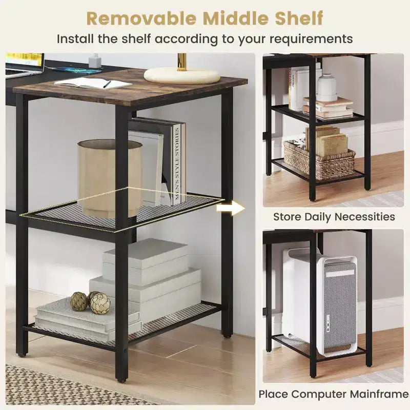 Costway 59'' Home Office Computer Desk Study Laptop Table Detachable Shelf Rustic