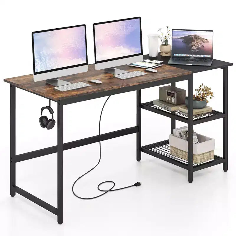 Costway 59'' Home Office Computer Desk Study Laptop Table Detachable Shelf Rustic