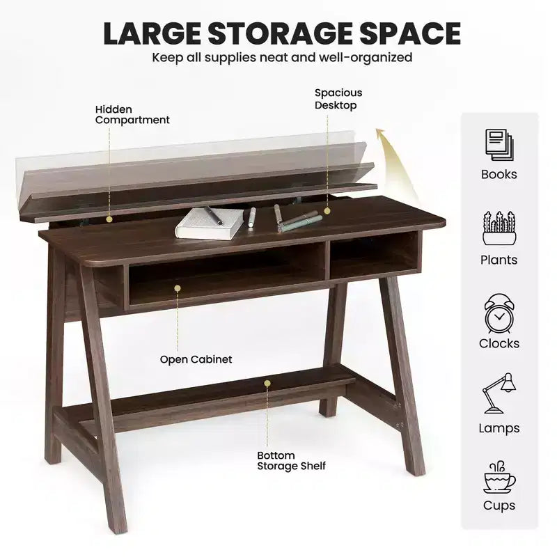 Costway Computer Desk Home Office Writing Workstation w/ Flip Top Compartment