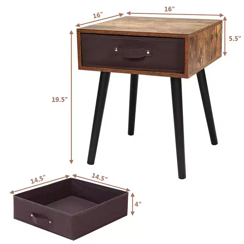 Costway Set of 2 Mid-Century Nightstand End Accent Bedside Table W/ Drawer Rustic White\Brown