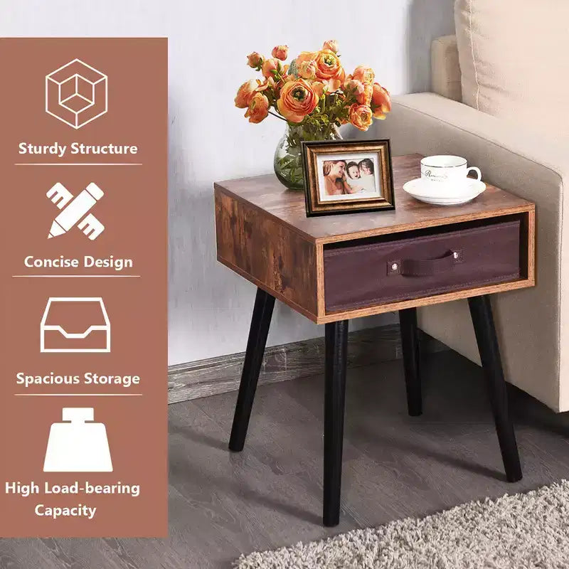 Costway Set of 2 Mid-Century Nightstand End Accent Bedside Table W/ Drawer Rustic White\Brown
