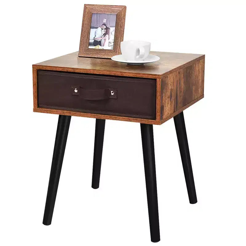 Costway Set of 2 Mid-Century Nightstand End Accent Bedside Table W/ Drawer Rustic White\Brown