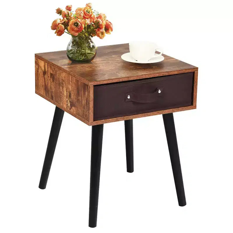 Costway Set of 2 Mid-Century Nightstand End Accent Bedside Table W/ Drawer Rustic White\Brown