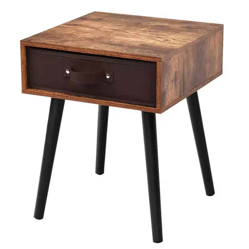 Costway Set of 2 Mid-Century Nightstand End Accent Bedside Table W/ Drawer Rustic White\Brown
