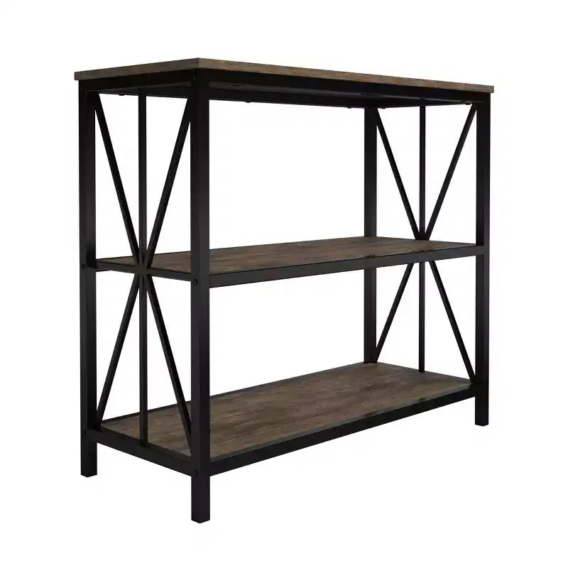 Lavish Home Freestanding 3-Tier Bookshelf Industrial Wood and Metal Shelving, Brown Woodgrain