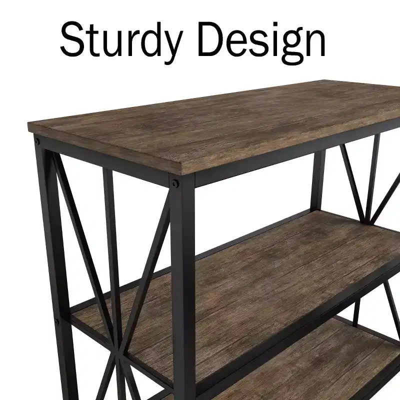 Lavish Home Freestanding 3-Tier Bookshelf Industrial Wood and Metal Shelving, Brown Woodgrain