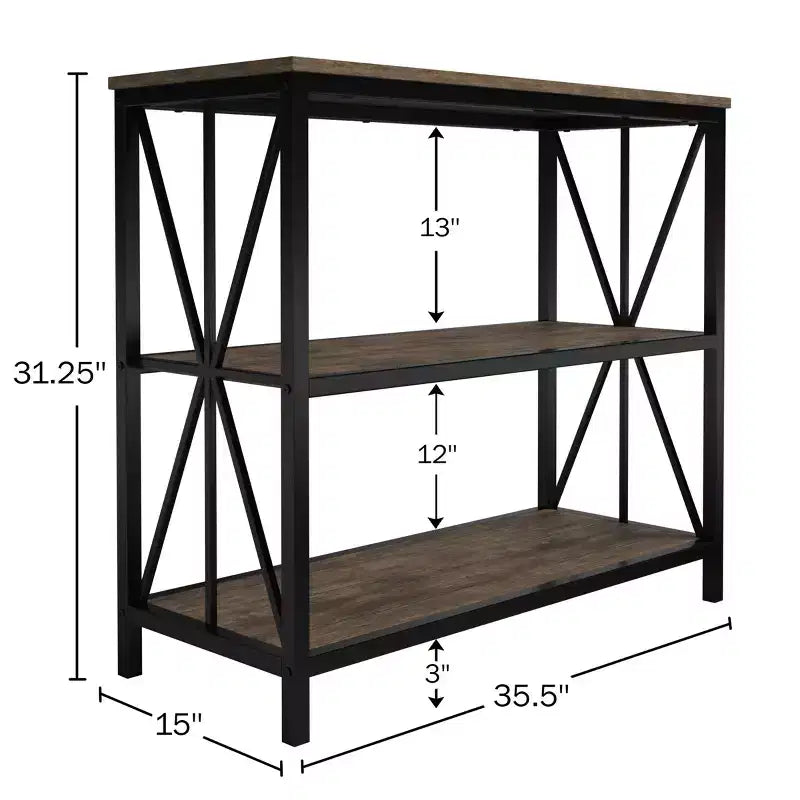 Lavish Home Freestanding 3-Tier Bookshelf Industrial Wood and Metal Shelving, Brown Woodgrain