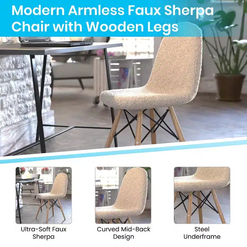 Merrick Lane Lyon Faux Shearling Accent Chair, Modern Accent Chair For Bedroom, Entryway, and Living Room