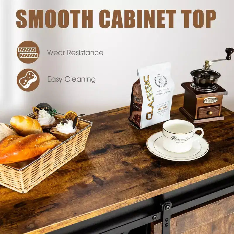 Costway Kitchen Buffet Storage Cabinet Sideboard w/Sliding Barn Door Wine Rack