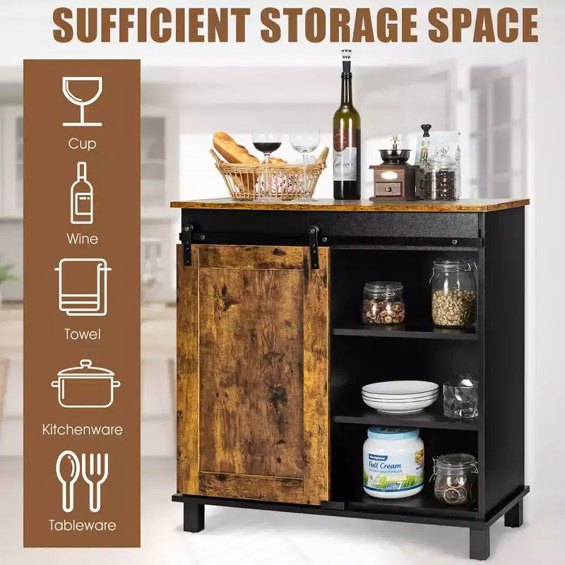 Costway Kitchen Buffet Storage Cabinet Sideboard w/Sliding Barn Door Wine Rack