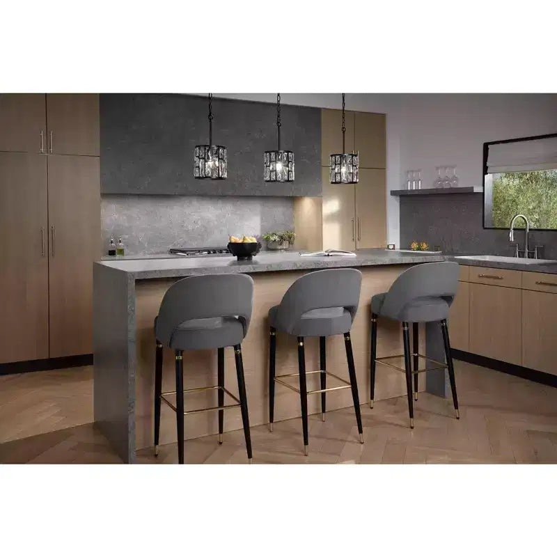 Studio 55D Simone Matte Black Bar Stool 31 1/2 High Modern Dark Gray Velvet Cushion with Backrest Footrest for Kitchen Counter Height Island Shed