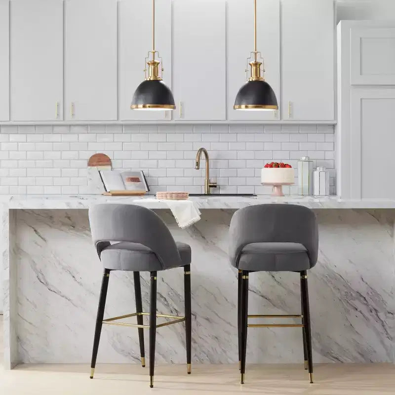 Studio 55D Simone Matte Black Bar Stool 31 1/2 High Modern Dark Gray Velvet Cushion with Backrest Footrest for Kitchen Counter Height Island Shed