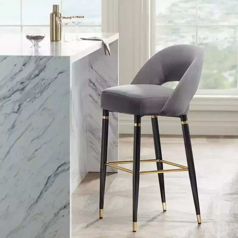 Studio 55D Simone Matte Black Bar Stool 31 1/2 High Modern Dark Gray Velvet Cushion with Backrest Footrest for Kitchen Counter Height Island Shed