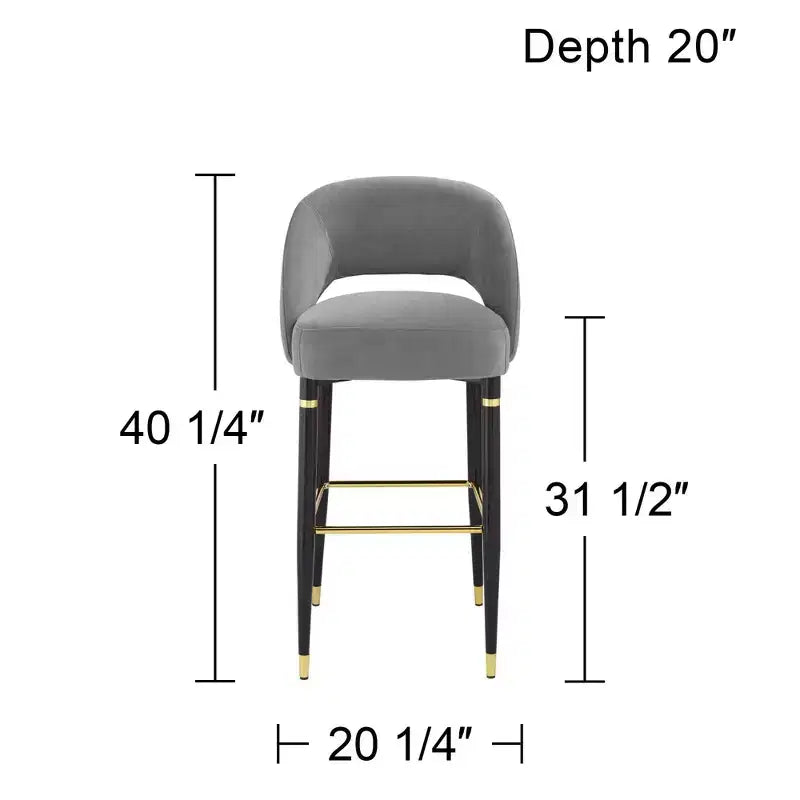 Studio 55D Simone Matte Black Bar Stool 31 1/2 High Modern Dark Gray Velvet Cushion with Backrest Footrest for Kitchen Counter Height Island Shed
