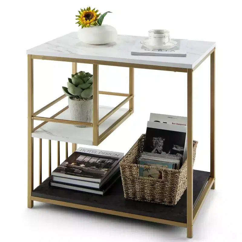 Costway 3-Tier Sofa Side Table with Open Storage Shelf Modern Buffet for Living Room