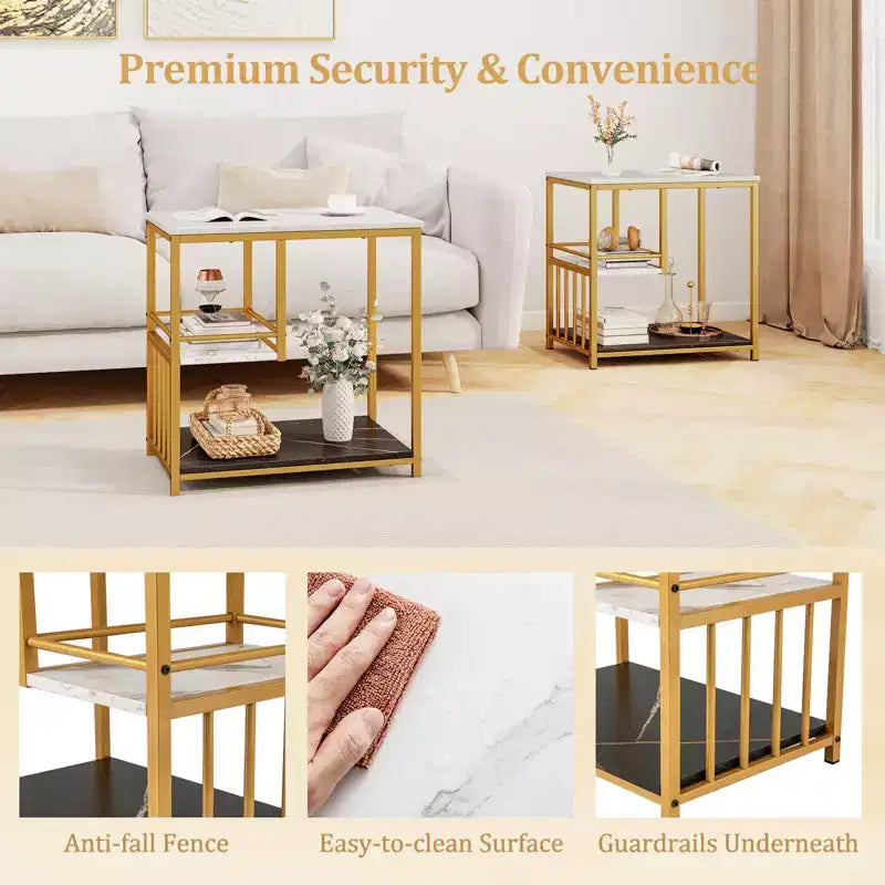 Costway 3-Tier Sofa Side Table with Open Storage Shelf Modern Buffet for Living Room